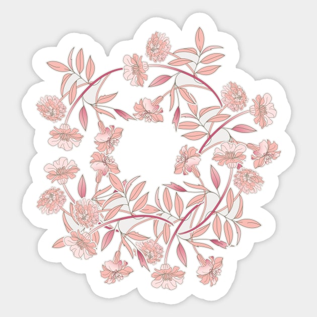 Cottagecore style marigold wreath in salmon pink Sticker by IngaDesign